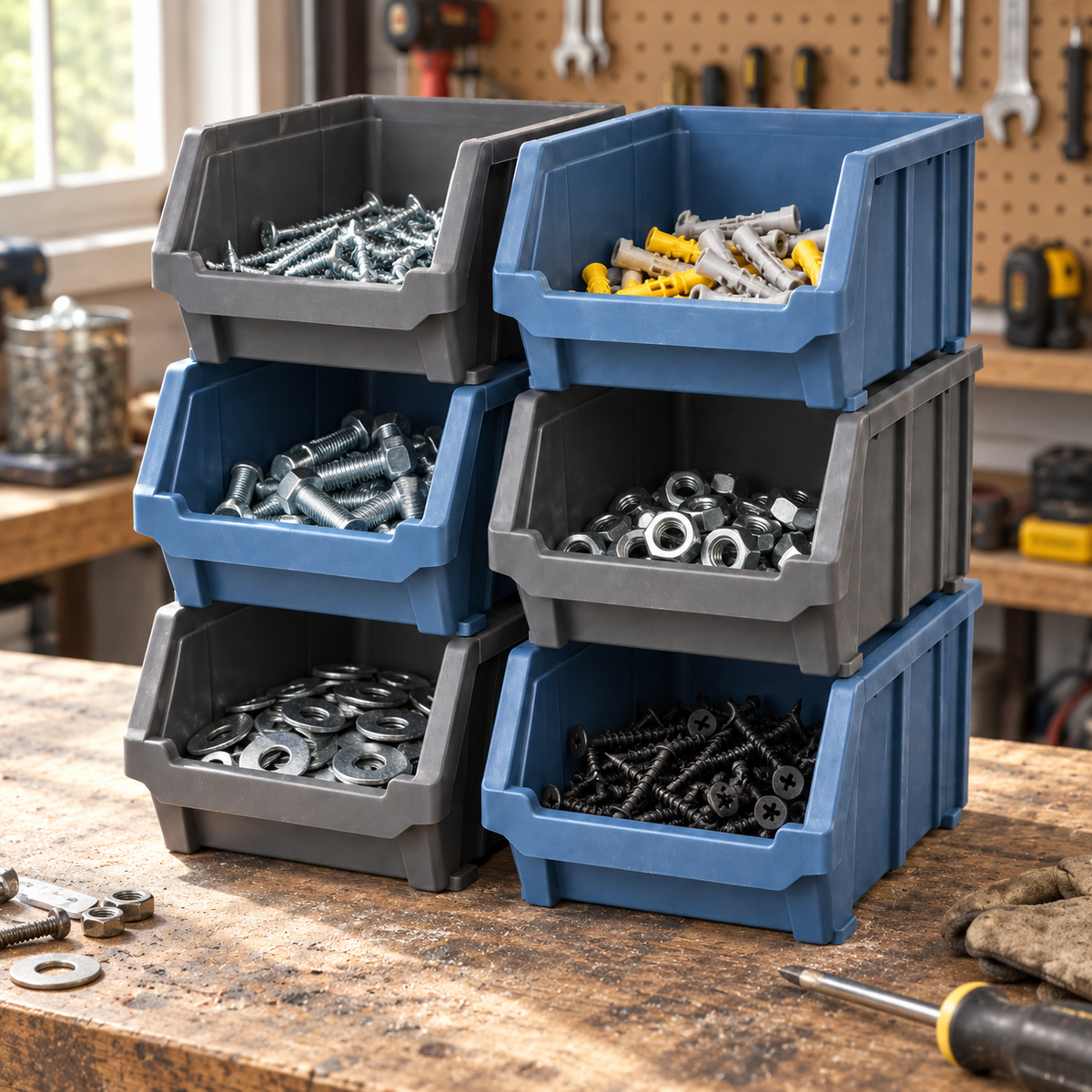 6-Piece Stackable Hardware Bin Set
