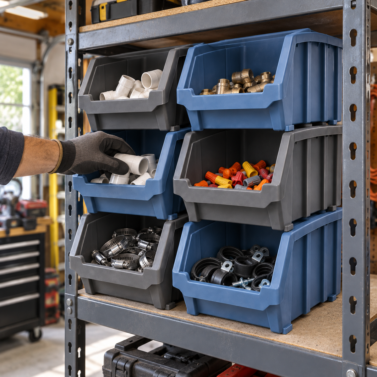 6-Piece Stackable Hardware Bin Set