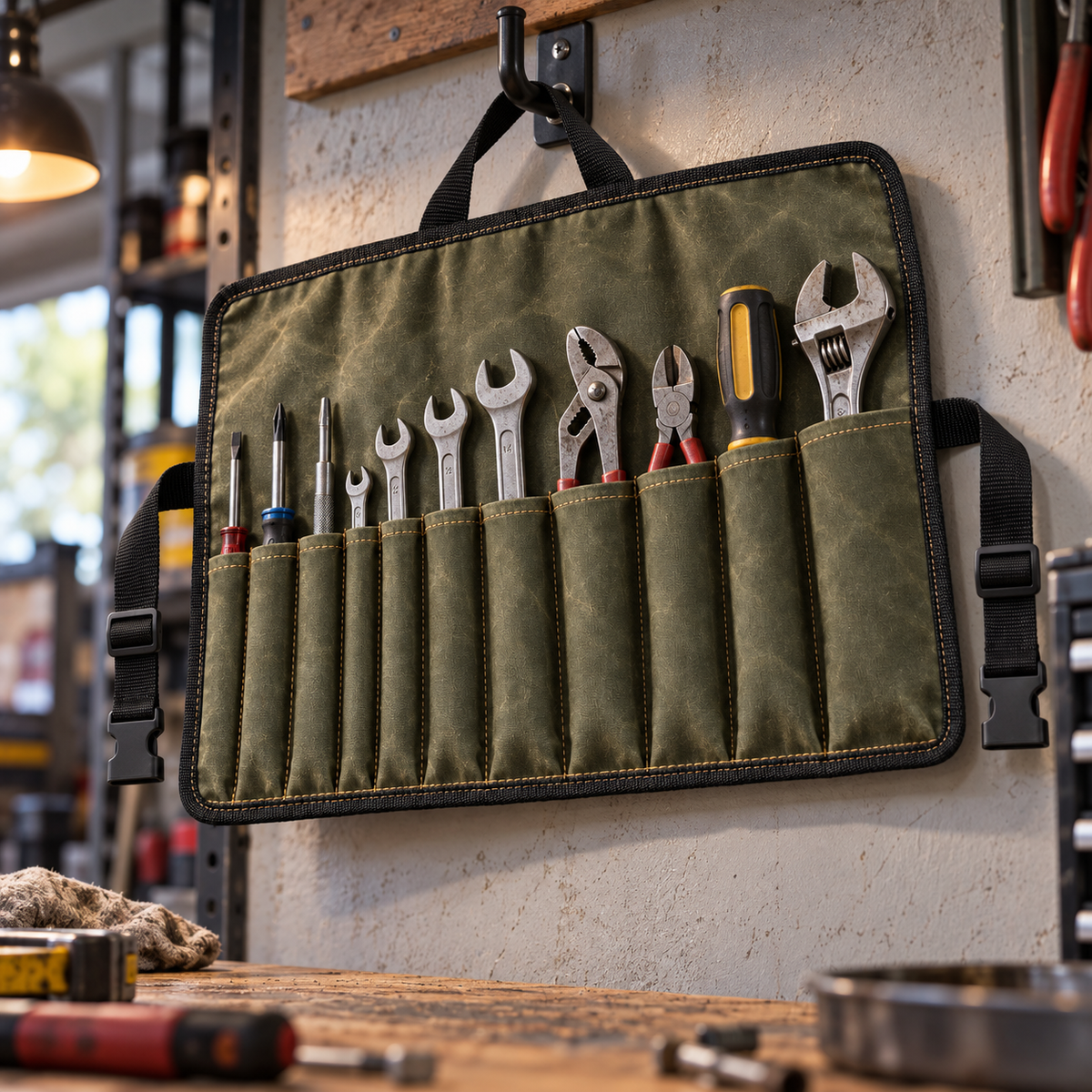 10-Pocket Waxed Canvas Tool Roll