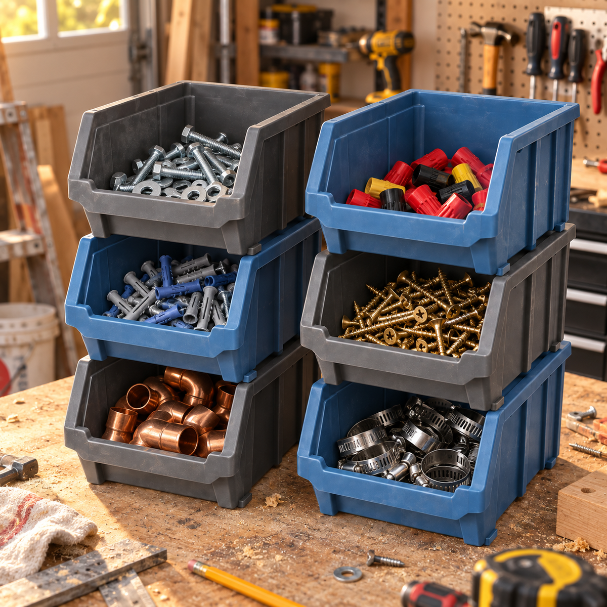 6-Piece Stackable Hardware Bin Set